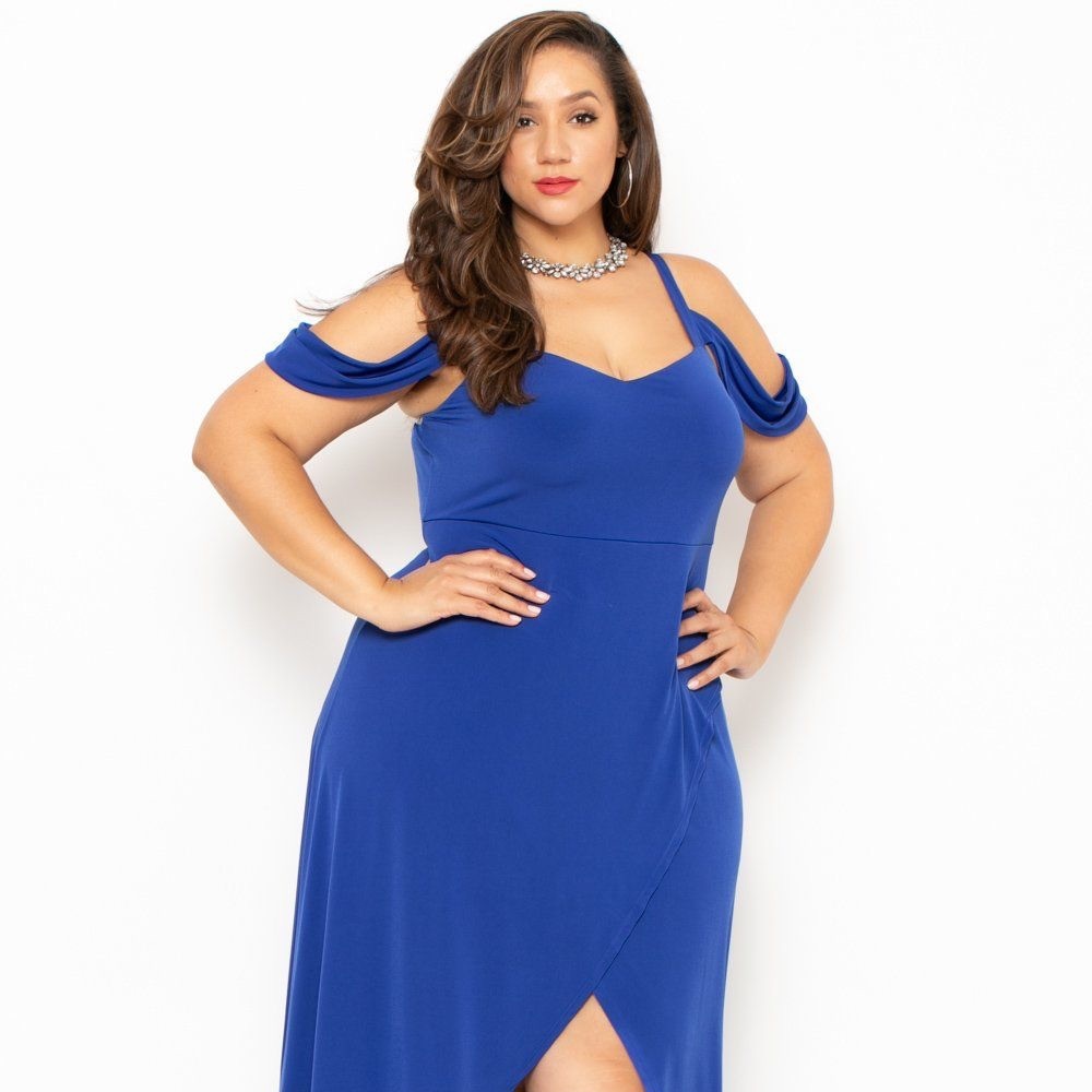 Plus size Vienna Cold Shoulder Dress - Blue